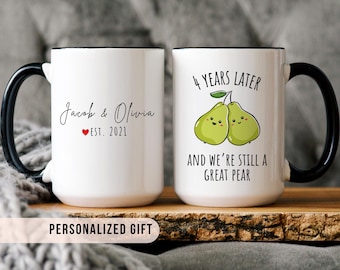 4th Anniversary Mug, Funny Great Pear Couple Gift, Personalized 4 Years Later Mug For Him Her, Cute Fourth Wedding Anniversary Cup Fruit