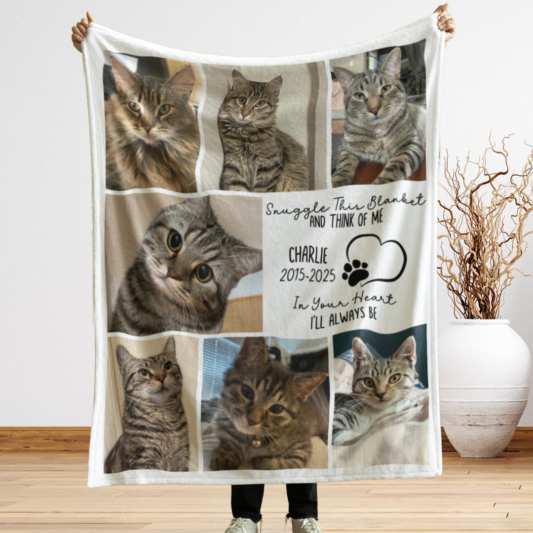 Personalized Pet Memorial Photo Blanket Collage, Personalized Cat ...