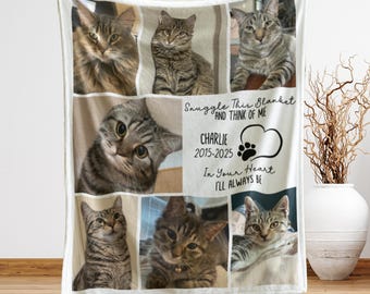 Personalized Pet Memorial Photo Blanket Collage, Personalized Cat Remembrance Gift, Cat Loss Bereavement Gifts, Cat Loss Sympathy Keepsake