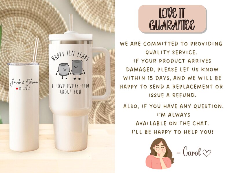 Tin Year Anniversary Tumbler 10 Years Anniversary Gift Tumbler 40oz 20 ...