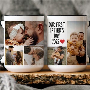 First Time Fathers Day Photo Collage Mug, Picture Collage Christmas gift Cup Text Grandpa,  Personalized Photo New Dad Image Mug for Daddy