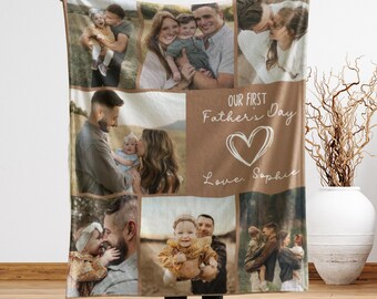 First Father's Day Blanket, Dad Custom Gift from Baby, Personalized Image Grandpa, Gift From Kids Daughter Stepdad, Custom Fathers Day Gift