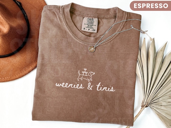 Comfort Colors® Weenies And Martinis Dachshund Shirt, Bachelorette Party Tee, Cocktail Wiener Dog Gift For Her, Matching Bridesmaid Shirts