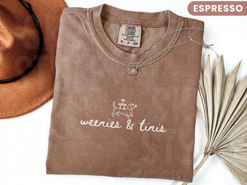 Comfort Colors® t-shirt with minimalist dachshund illustration carrying martini glasses