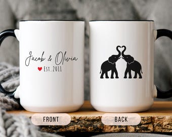 Personalized 14th Anniversary Elephant Mug: Ivory Ceramic Cup Gift