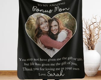 Personalized Bonus Mom Picture Blanket: Custom Sherpa Fleece Gift