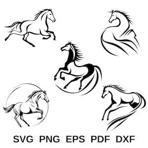 Pack of 5 Horse Svg, Drawing Illustration, Horse Vector Design,Horse for Logo and Tattoo Design, Horse Runnig Svg,Png Files