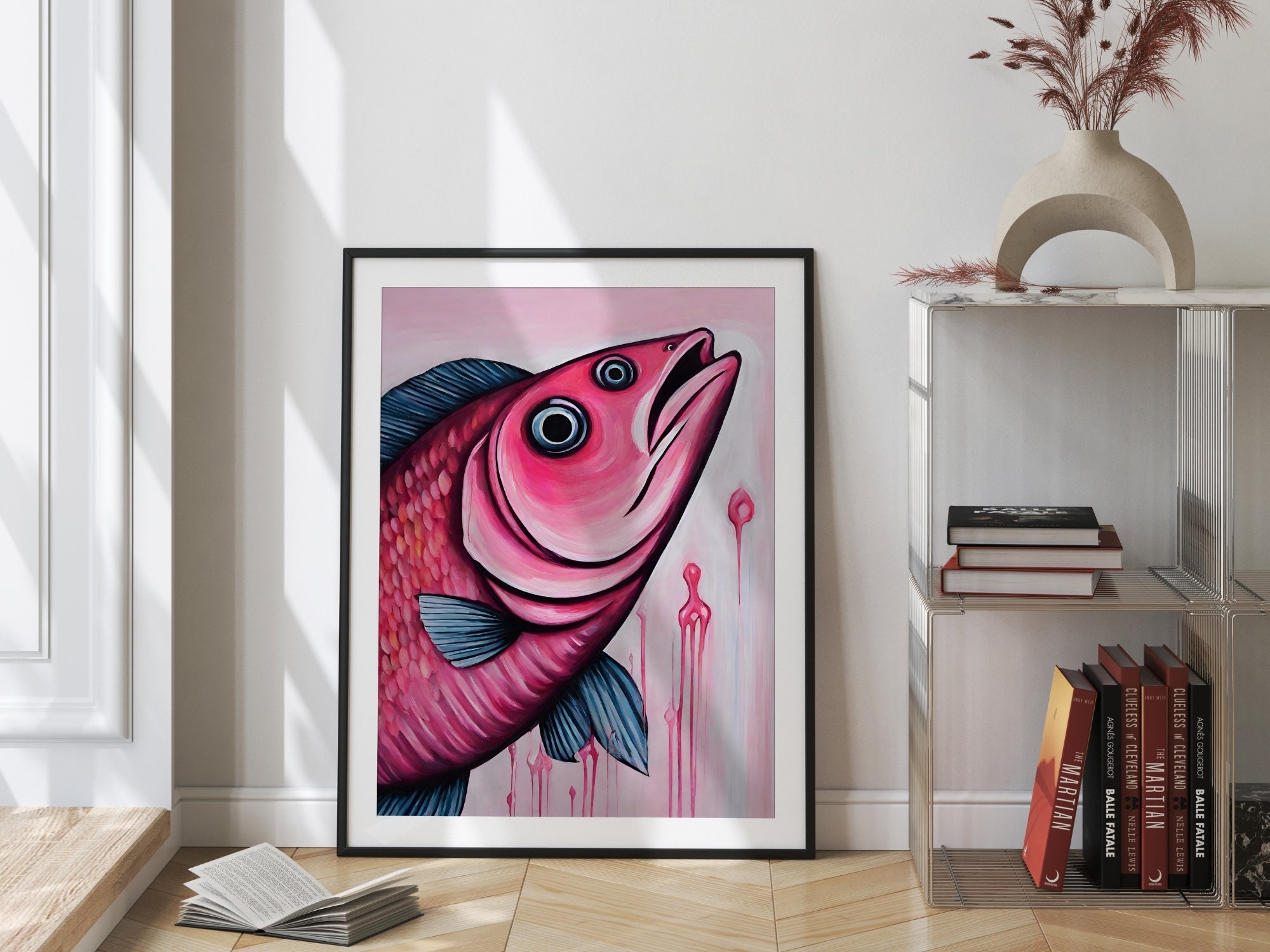 Pink Fish Wall Art, Printable Pink Animal Art, Beach Fish Digital Art ...