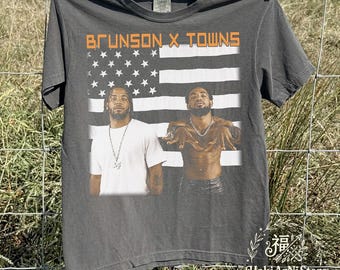 Camiseta de basquete Brunson x Towns NYC, camiseta retrô de basquete de Nova York, camiseta vintage com estampa dos anos 90, presente streetwear Comfort Colors