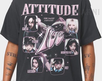 Camiseta vintage IVE Kpop | Camiseta estilo rap anos 90 | Camiseta Wonyoung Yujin Gaeul Liz Rei Leeseo | Produto retrô de grupo feminino de K-pop | Presente para fãs