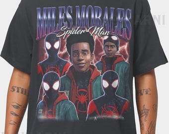 Camiseta de Miles Morales, camiseta de Spider-Man: Across The Spider-Verse, camiseta de rap pirata vintage de los 90, merchandising retro de Spiderman, camiseta con gráficos de streetwear