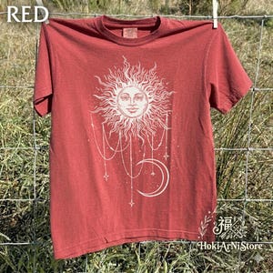 Shirt Widow's Bay Patricia, T-shirt Celestial Sun, T-shirt Mystic Sun and Moon, Cottagecore Witchy-kleding, comfortabele kleuren 1717