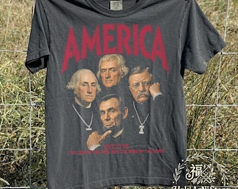 Camiseta Americana do 4 de Julho | Camiseta Vintage dos Presidentes do Monte Rushmore | Camiseta Patriótica Divertida com Estampa | Camiseta Comfort Colors Est. 1776