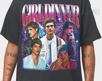 Camisa vintage preta e branca de Jacob Elordi