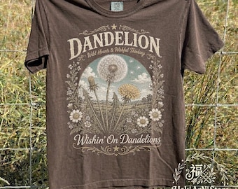Camiseta Vintage Dandelion, Camiseta com Estampa Botânica de Flores Silvestres, Estilo Cottagecore, Camiseta com Letra da Música Dandelion, Camiseta para Fãs de Música Country (Feminino)