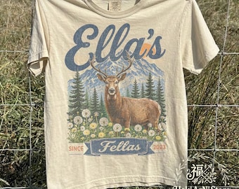 Camiseta Ella's Fellas Club, Camiseta Vintage com Estampa de Show no Estilo Western, Camiseta Ella Fella Club com Estampa de Veado, Camiseta Comfort Colors Mountain Forest