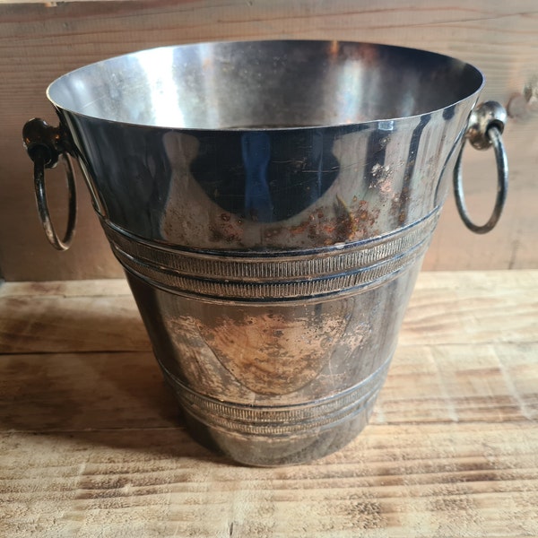 Old champagne bucket in silver metal - vintage