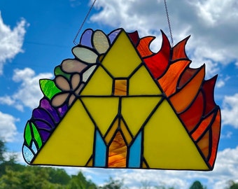 Midsommar Temple with Florals and Flames Stained Glass Suncatcher