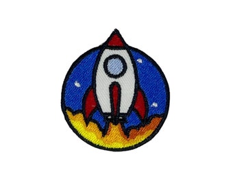 Rocket Iron On Patch: Embroidered Applique for Jackets, Jeans