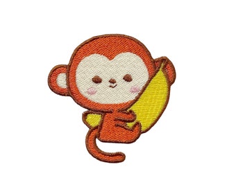 Embroidered Monkey Banana Patch - Iron On Applique