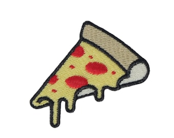 Strykmärke med ostpizza: Broderad applikation för jackor
