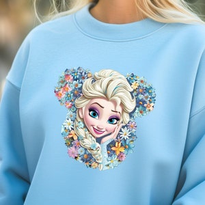Elsa Mousehead Flowers Sweatshirt & Hoodies, Frozen Gift, Disneyland SweatShirts Disney Holidays Gift, Disney World Hoodies