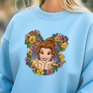 Belle Mousehead Flowers Sweatshirt & Hoodies, Beauty and the Beast Gift, Disneyland SweatShirts Disney Holidays Gift, Disney World Hoodies