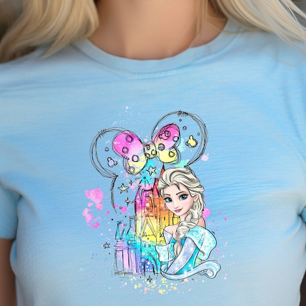Frozen Elsa Watercolor Castle Shirt, Princess Elsa T-Shirt, Disneyland Princess Shirt, Disney Princess Fan Birthday Gift, Disneyworld Shirt