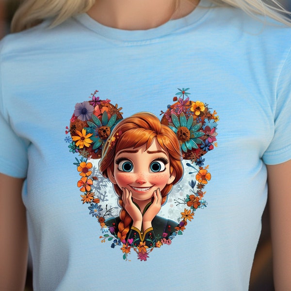 Princess Anna Flower Mousehead Shirt, Cute Frozen Anna Shirt, Disneyland Shirt, Disneyworld Princess Shirt, Disney Family Matching Gift