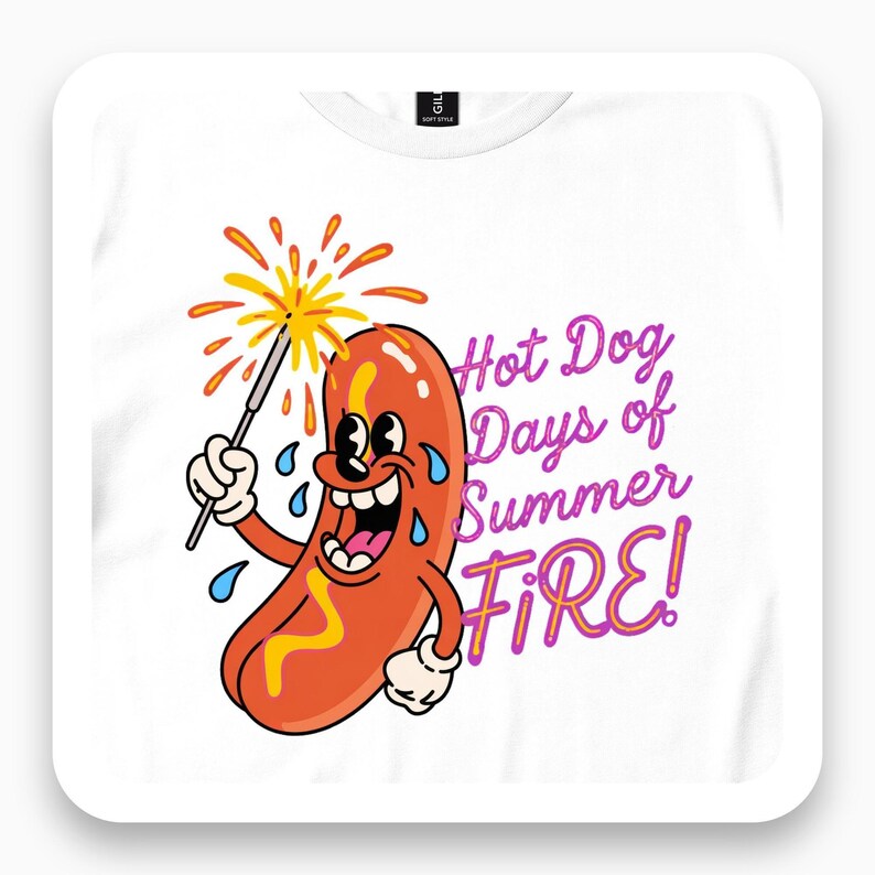 Hot Dog Days of Summer Shirt, Funny Sparkler Tee, Summer Vibes Gift, Neon Cartoon T-Shirt