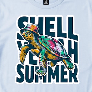 Shell Yeah Summer Shirt, Colorful Sea Turtle Tee, Retro 80s Bucket Hat Gift, Vibrant Summer T-Shirt