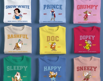 Snow White Varsity Shirts Snow White Seven Dwarves Shirts Sleepy Grumpy Doc Bashful Sneezy Shirts Disneyland Family Shirts Disney World Tee
