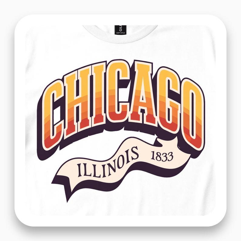 Chicago Shirt, Illinois Vintage Tee, Retro City Gift, Sunset Graphic T-Shirt