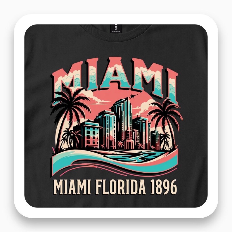 Miami Florida Shirt, Neon Art Deco Tee, Retro Beach Sunset Gift, Vintage Travel T-Shirt