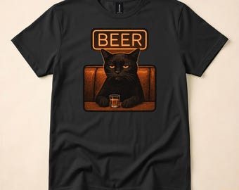 Camiseta Noir Bar Cat, Camiseta con actitud inexpresiva, Regalo divertido y sarcástico, Camiseta vintage de bar de mala muerte