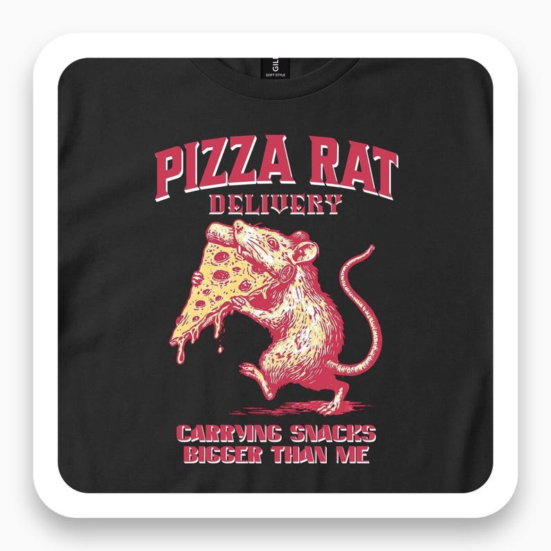 Pizza Rat Shirt, Funny Cartoon Rodent Tee, Bold Typography T-Shirt, Streetwear Humor Gift