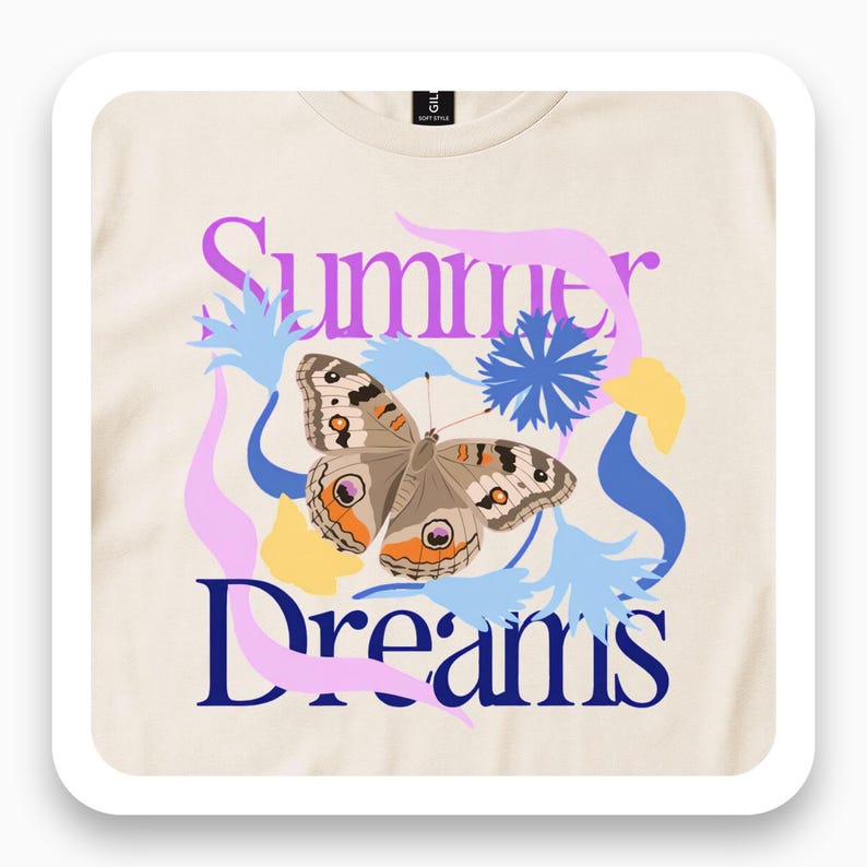 Summer Dreams Butterfly Shirt, Whimsical Cornflower Tee, Nature Lover Gift, Pastel Aesthetic T-Shirt
