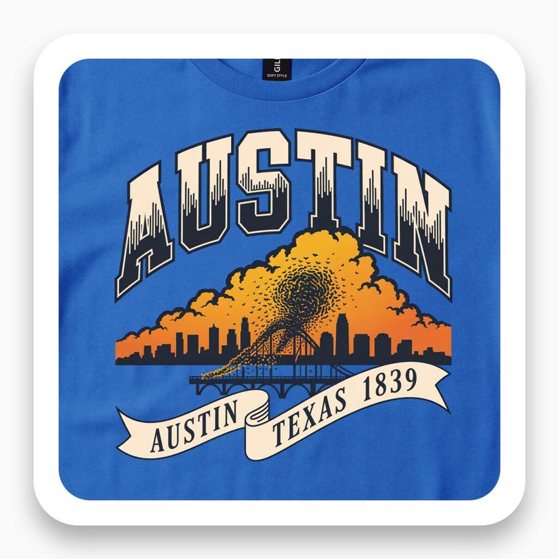 Austin Texas Skyline Shirt, Bat Bridge Tee, Texas City Gift, Sunset Dusk T-Shirt