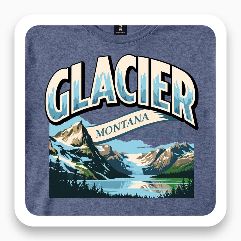 Glacier Montana Shirt, Mountain Landscape Tee, Est. 1910 Vintage Gift, Nature Lover T-Shirt