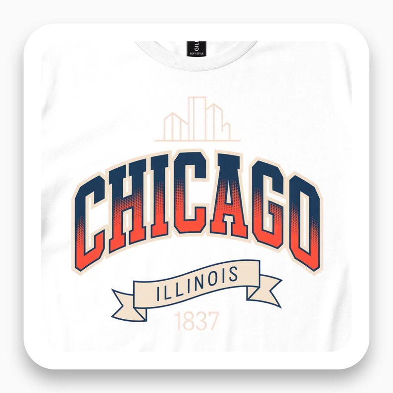 Chicago Skyline Shirt, Vintage Varsity Tee, Illinois 1837 Gift, Retro Chicago T-Shirt