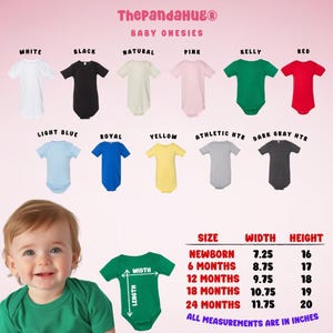 Baby onesie colors and size chart