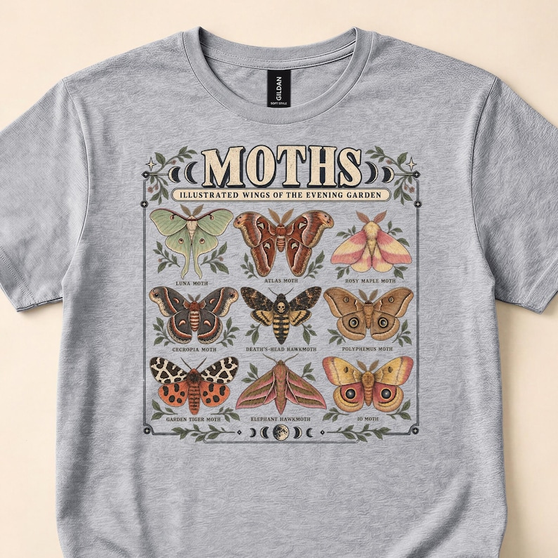 Moth Shirt, Vintage Insect Collection Tee, Entomology Gift, Illustrated Wings T-Shirt, Nature Lover Present, photo 1