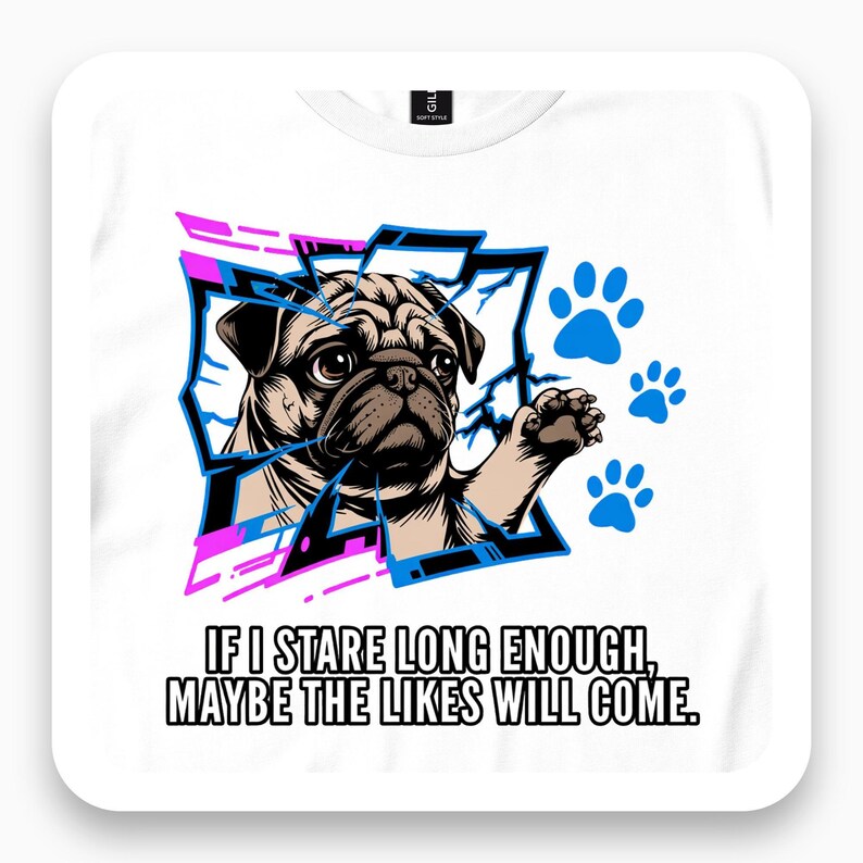 Pug Social Media Addict Shirt, Funny Cyberpunk Tee, Tech Humor Gift, Neon Gamer T-Shirt