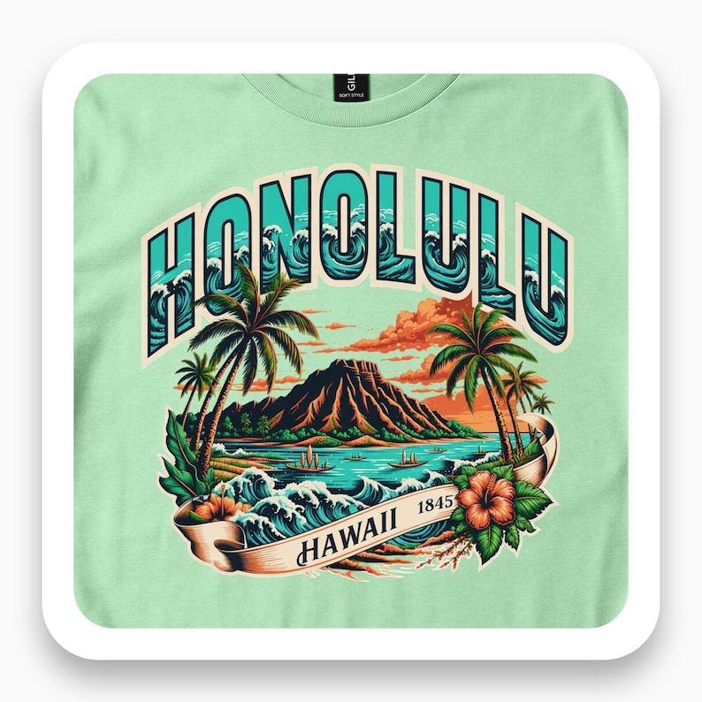 Honolulu Hawaii Shirt, Tropical Vintage Tee, Beach Sunset Gift, Travel Lover T-Shirt
