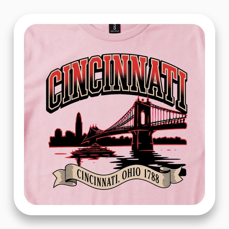Cincinnati Ohio Shirt, Riverboat Bridge Tee, Ohio City Gift, Vintage Travel T-Shirt