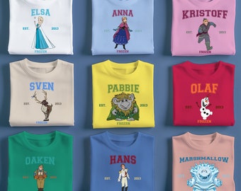 Frozen Varsity Shirts Frozen Anna Elsa Birthday Shirts Kristoff Sven Olaf Oaken Hans Shirts Disneyland Family Shirts Disney World Gift
