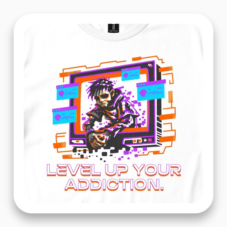 Level Up Your Addiction Shirt, Gaming Humor Tee, Cyberpunk Gamer Gift, Funny Neon T-Shirt
