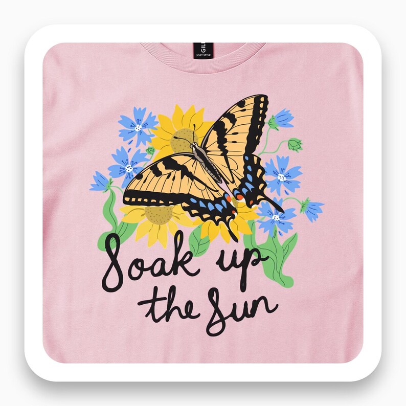Soak Up The Sun Butterfly Shirt, Sunflower Tee, Nature Lover Gift, Whimsical Summer T-Shirt