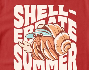 Shell-ebrate Summer Shirt, Cute Hermit Crab Tee, Beach Day Gift, Retro Pastel T-Shirt