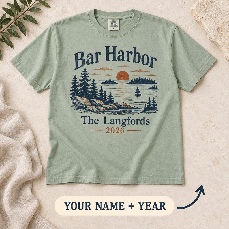 Bar Harbor Shirt, Optional Family Name and Trip Year, Personalized Travel Keepsake, Comfort Colors Tee